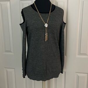 Calvin Klein Sweater in Heather Gray with Cold Shoulder Sleeves SZ Small